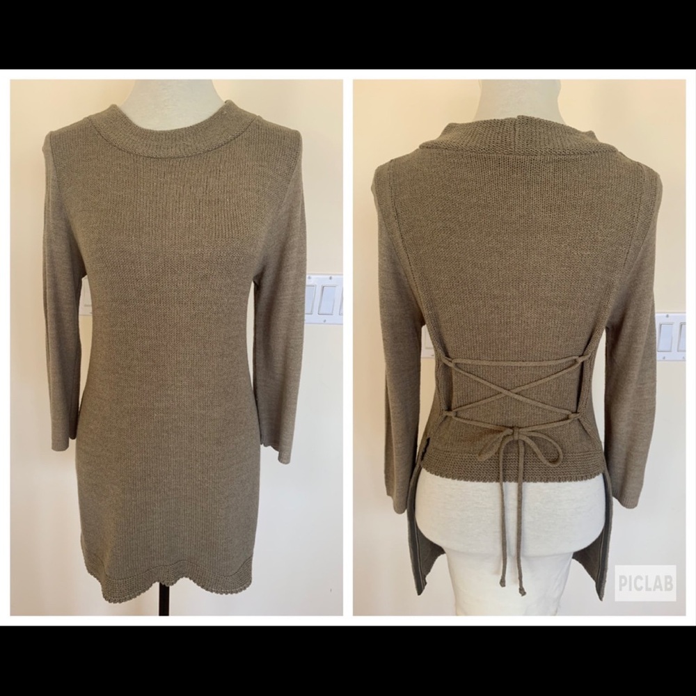 Cop. copine Womens Juniors Taupe Knit Asymmetric Sweater Tunic Top Sz M Taille 1